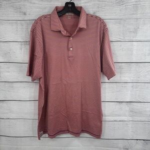 Peter Millar Men's Large Striped Polo Shirt Orange Purple Cotton Golf Casual‎